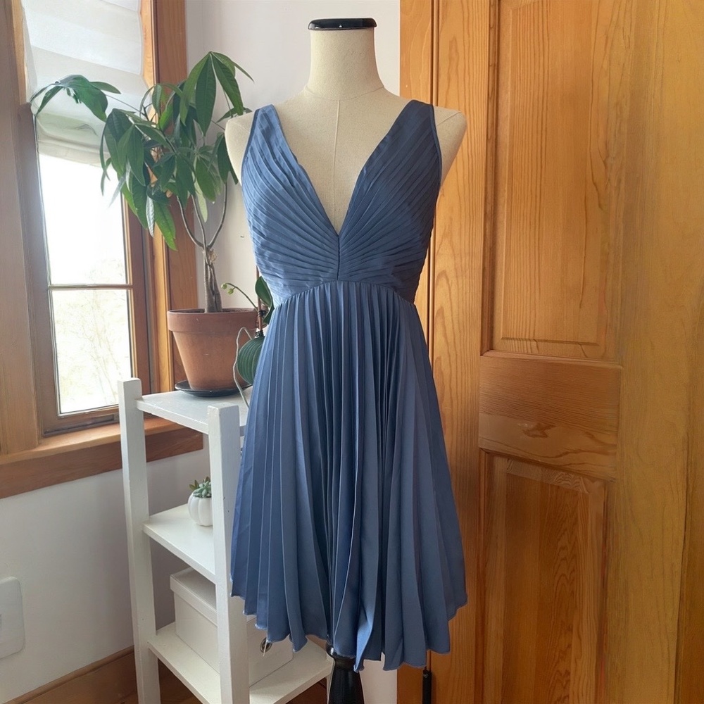 Abercrombie & Fitch Blue Satin Pleated Dress NWT